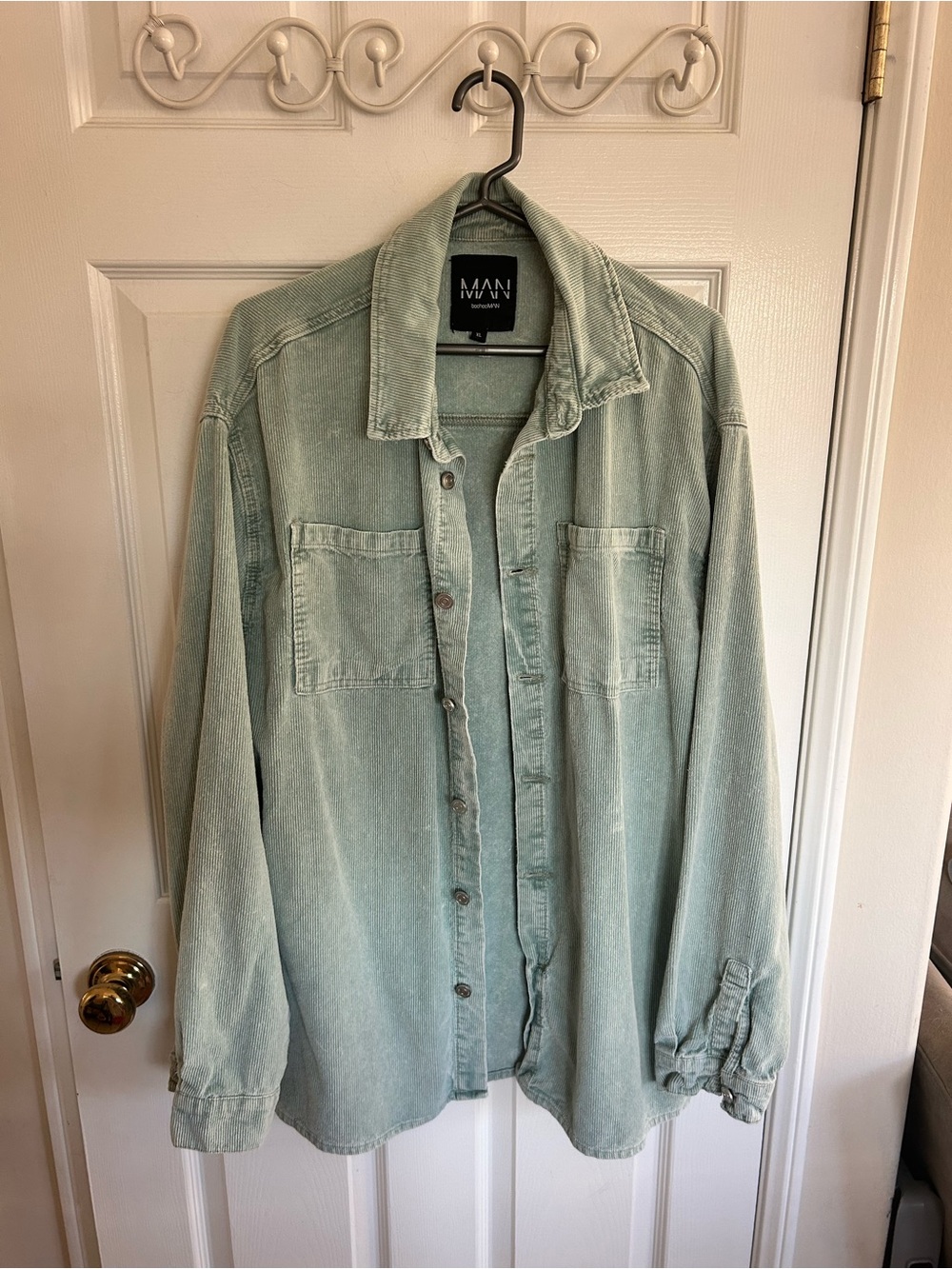 BoohooMAN Sage Green Button-Front Shirt Jacket Size XL